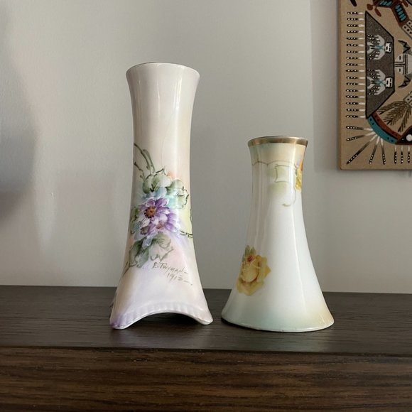 Antique Hand Painted Vases (2) - E (or L) Twyman 1913 and J.S. Germany - Picture 2 of 9